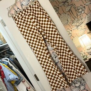 Brown/Cream checkered flared sweatpants